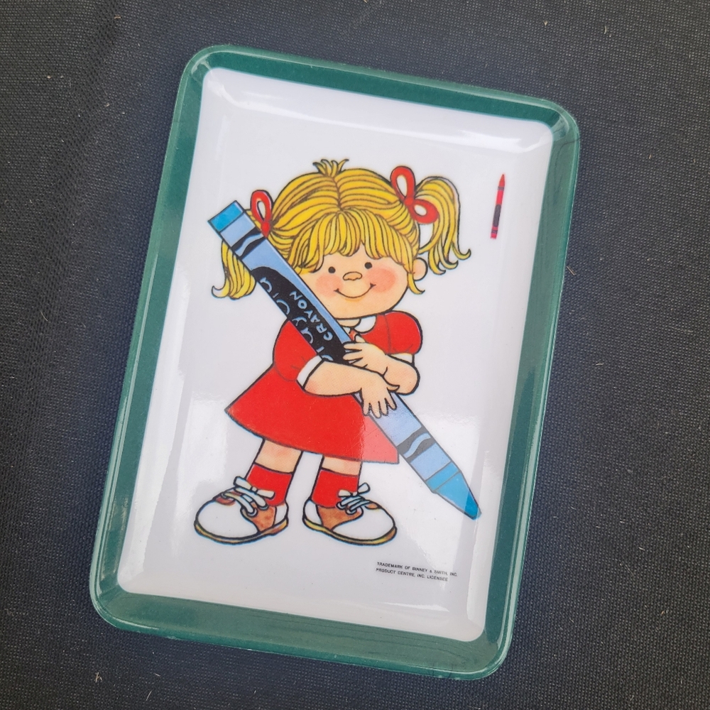Vintage Crayola Tip Trinket Tray w/Little Girl &Crayon Retro FINAL PRICE